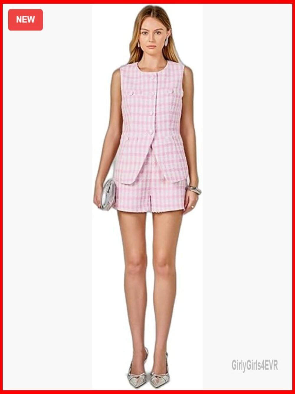 Women's Tweed Jacket Vest Sleeveless Crewneck Boutique Styling